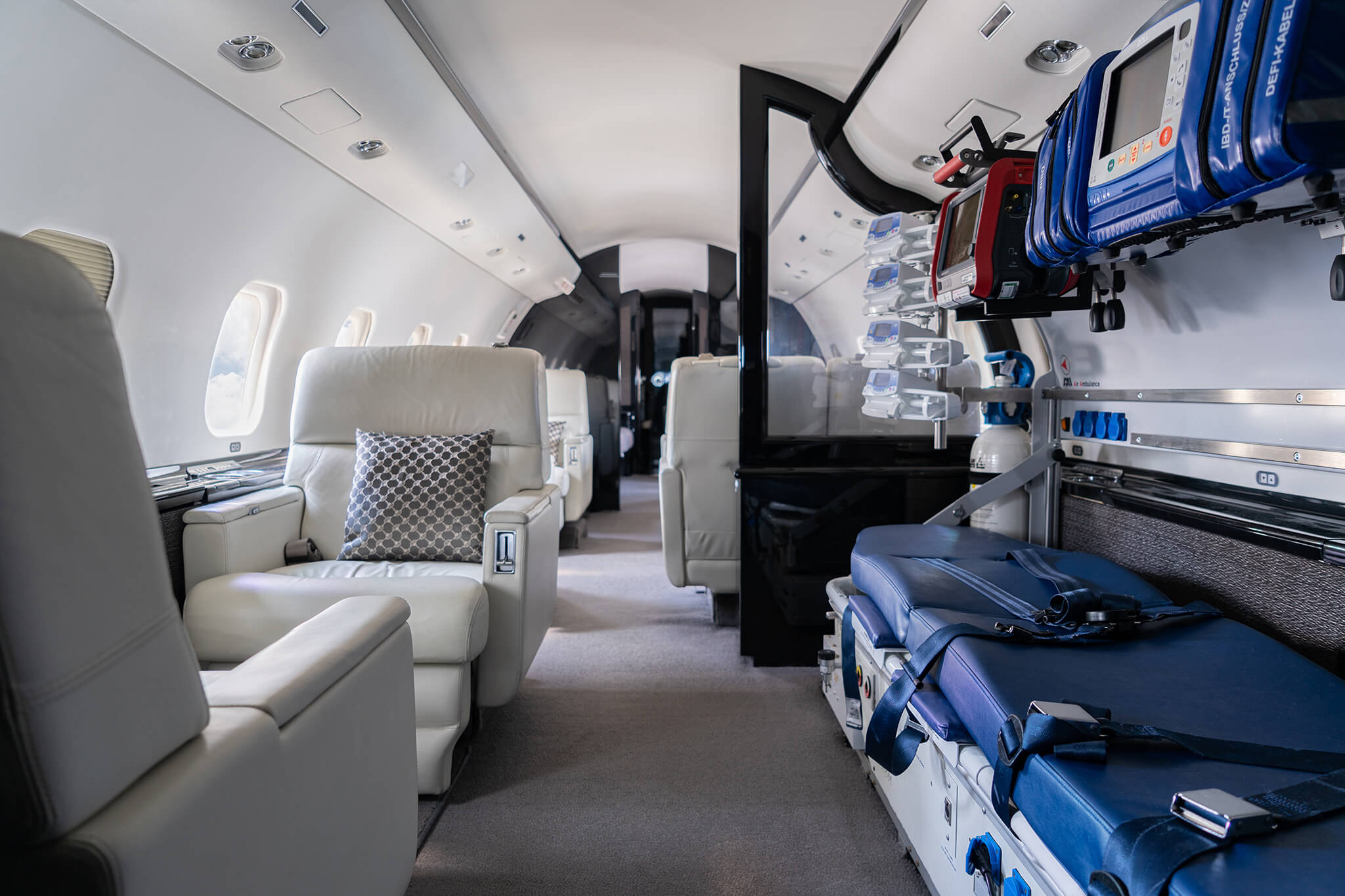 Air ambulance interior with medical equipment