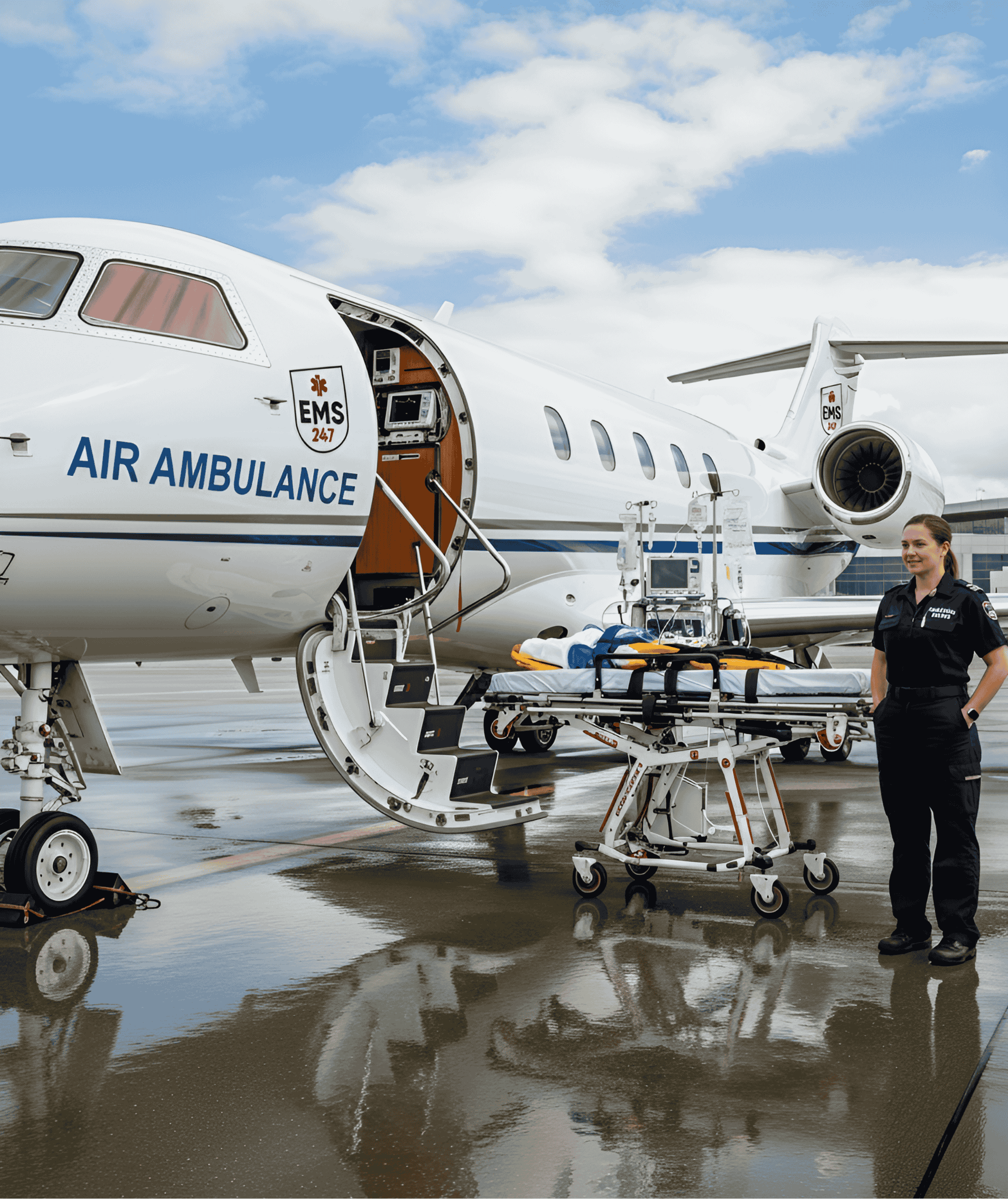 Avion d’ambulance aérienne EMS prêt au départ