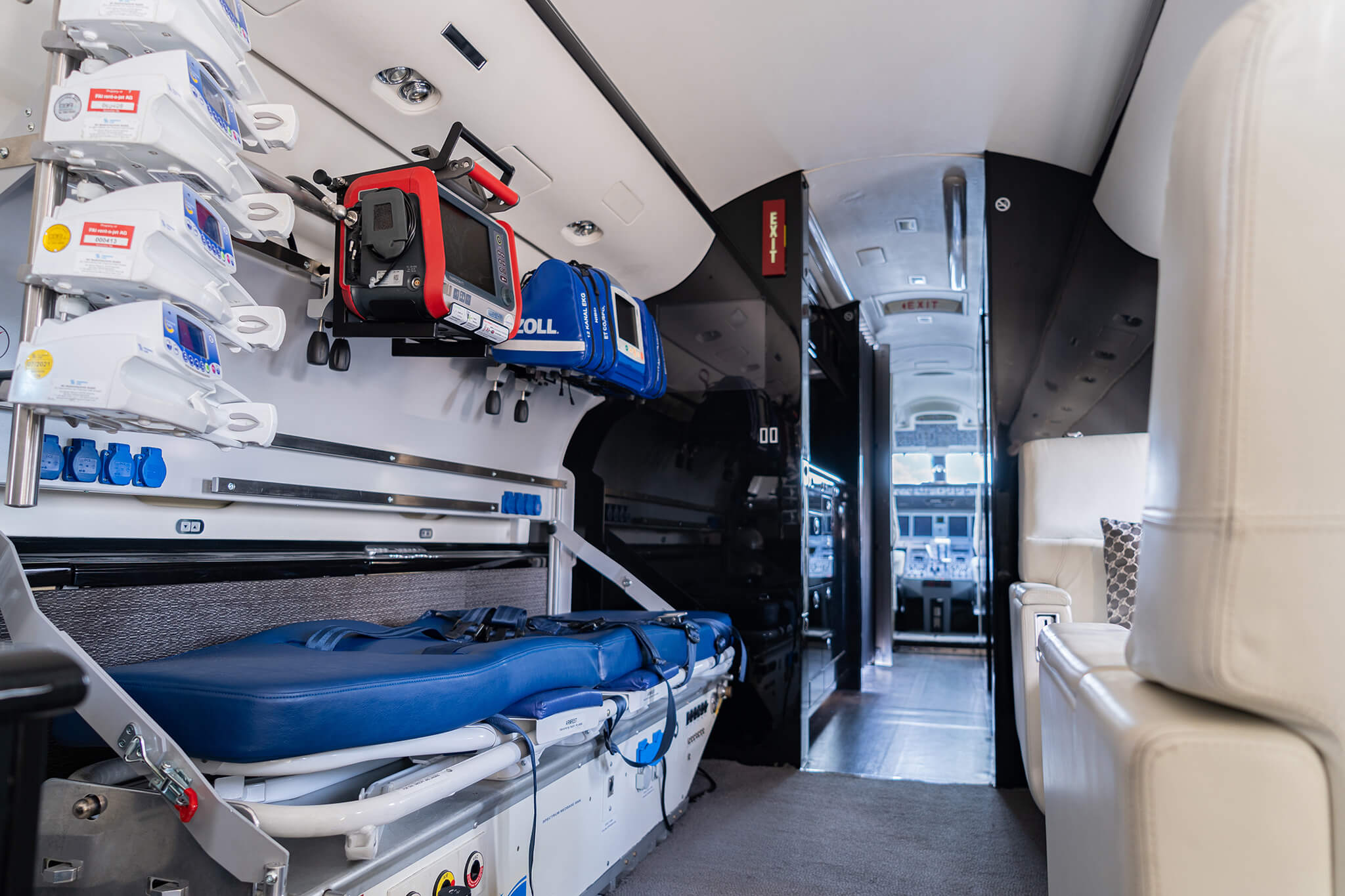 Medical equipment inside an air ambulance