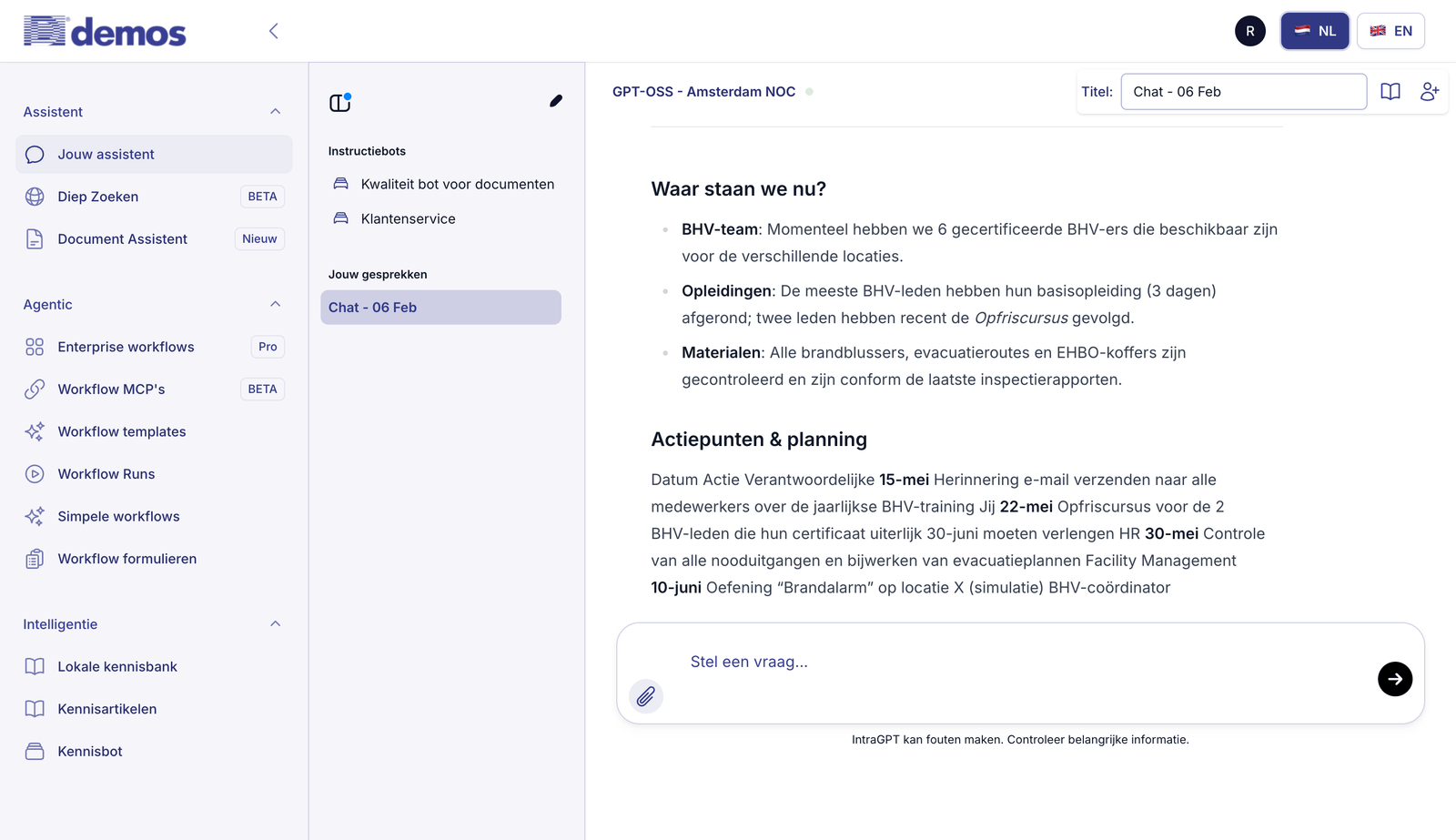 IntraGPT AI Assistant interface met chat en kennisbank